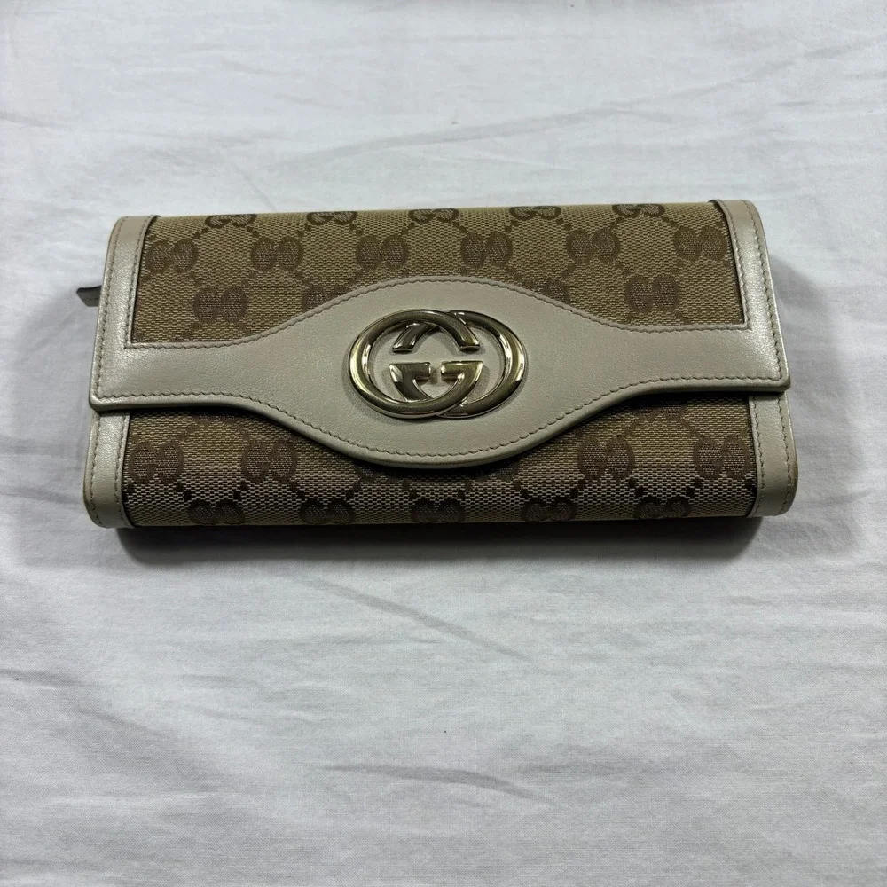 Authentic Gucci Soho Cellarius Wallet Tan GG Monogram Leather Pre-Owned - Picture 2 of 10